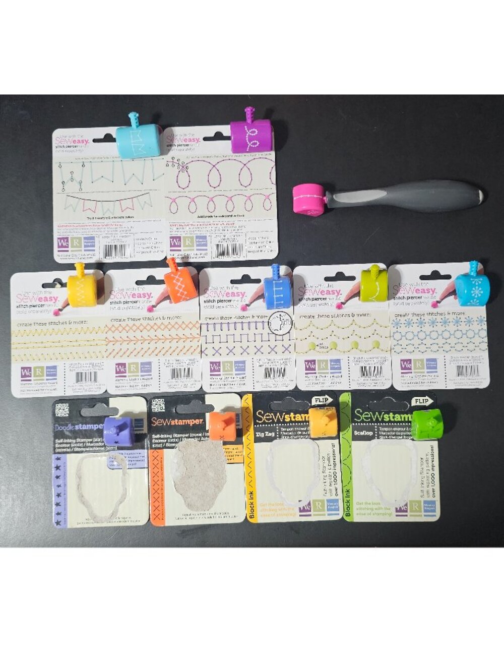 WE R MEMORY KEEPERS SEW EASY TOOL BUNDLE-8 STITCH PIERCER HEADS + 4 SEW STAMPERS